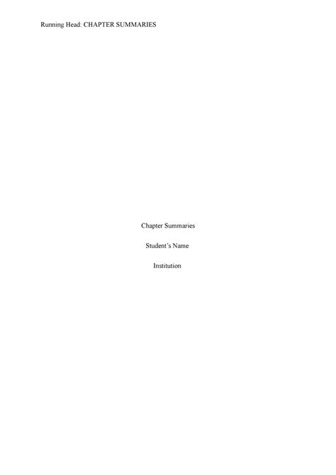 Book Chapter Summaries - Running Head: CHAPTER SUMMARIES Chapter