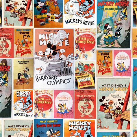 Disney Fabric Vintage Disney Posters Patches with Mickey and