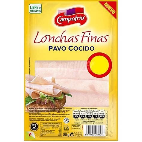 Campofr O Pavo Cocido En Lonchas Finas Sin Gluten Sin Lactosa Envase G