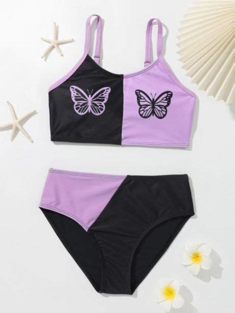 Chicas Ba Ador Bikini De Dos Tonos Con Estampado De Mariposa Oferta En