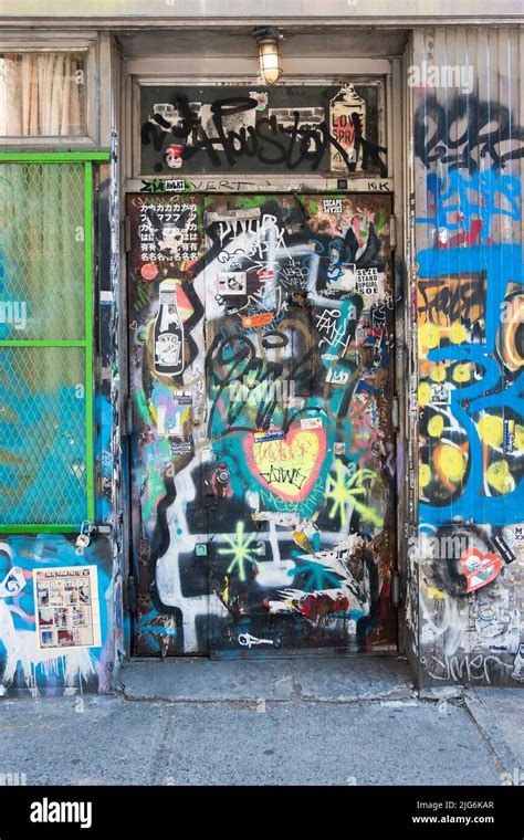 A Colorful Doorway On The Lower East Side Of Manhattan With A Collage