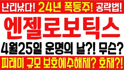 엔젤로보틱스 주가전망 긴급 속보 여의도슈퍼개미 전략 4월25일 운명의 날 무슨 피래미 규모 보호예수해제