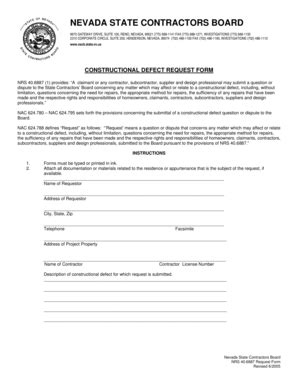 Fillable Online Construction Defect Form For Web Pdf Nevada State