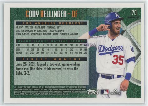 2022 Topps Finest Flashbacks Refractor 170 Cody Bellinger For Sale