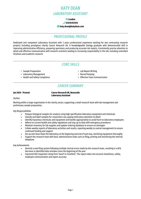 Lab Assistant CV Example Guide Land The Best Jobs