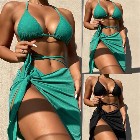 Bikini Glitter Sparkling Wrap Around Bikini Set Sexy Halter Women S