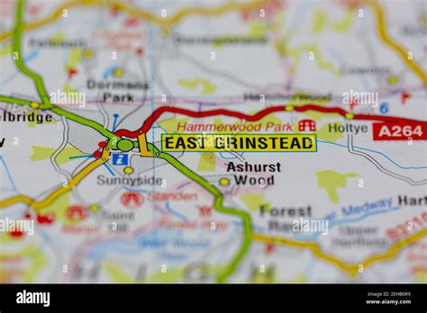 East Grinstead And Surrounding Areas Shown On A Road Map Or Geography