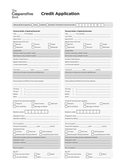 Fillable Online Personal Loan Credit Card And Overdraft Application