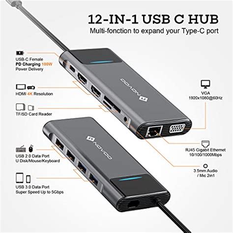 USB C Docking Station Dual Monitor NOVOO 12 In 1 Laptop Docking