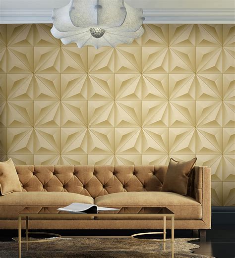 Buy 3D Diamond Cut Design Beige PVC Wallpaper With Emboss Finish By