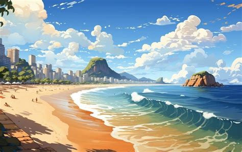 Crie uma impressionante ilustração 2d mostrando a beleza da praia de