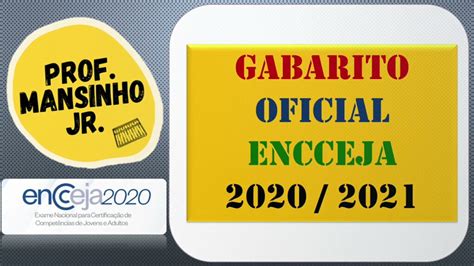 Gabarito Oficial ENCCEJA 2020 2021 YouTube