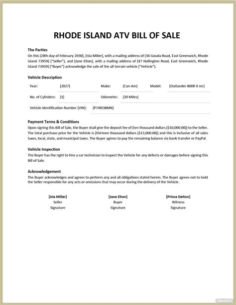 Ri Bill Of Sale Template