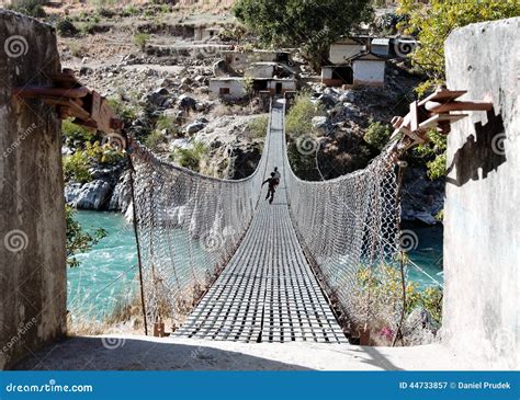 Rope Hanging Suspension Bridge in Nepal Stock Image - Image of outdoor ...