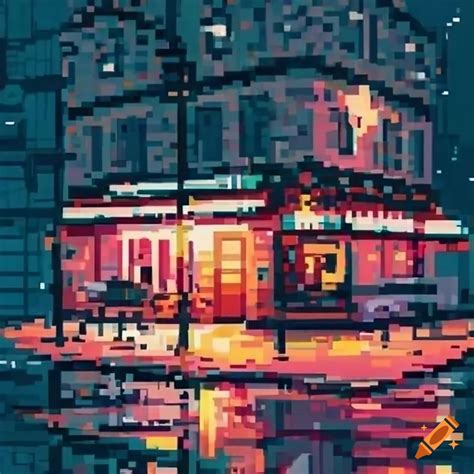 Pixel Art Of A Caf With A Porsche Parked Outside On Craiyon