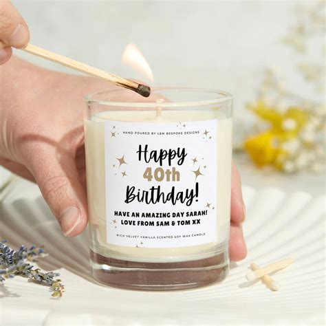 40th Birthday Gift Personalised Candle By L&M Bespoke Designs