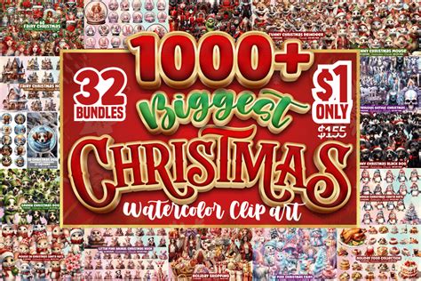 Biggest Christmas Watercolor Clipart Bundle Bundle Creative Fabrica