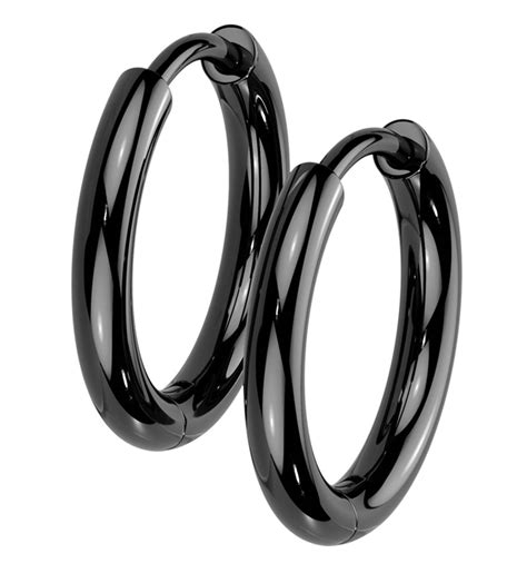Black Pvd Titanium Hinged Hoop Huggie Earrings