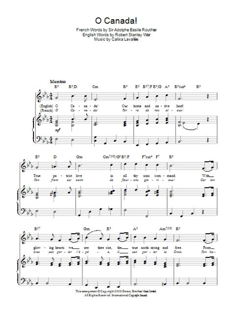 O Canada By Calixa Lavallee Sheet Music For Piano Vocal Guitar