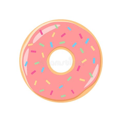 Colorful Pink Icing Donut Cartoon Pink Frosting Donut With Sprinkles