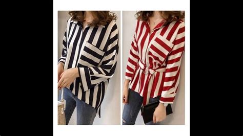 Fashion Women Shirt Long Sleeve Turn Down Collar Striped Blouse With Bel Striped Blouse