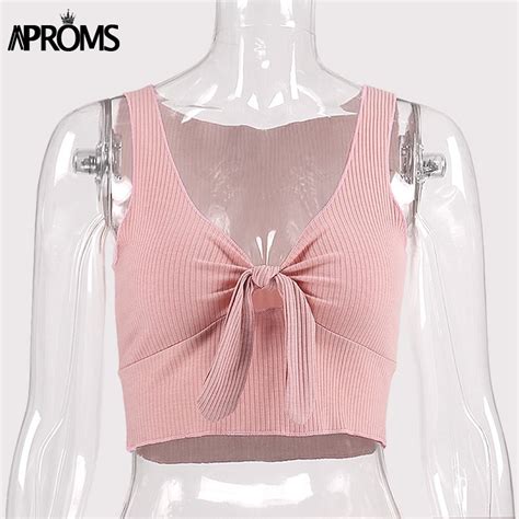 Aproms Żebrowane Muszka Camisole Tank Tops Kobiety Lato Podstawowe Crop