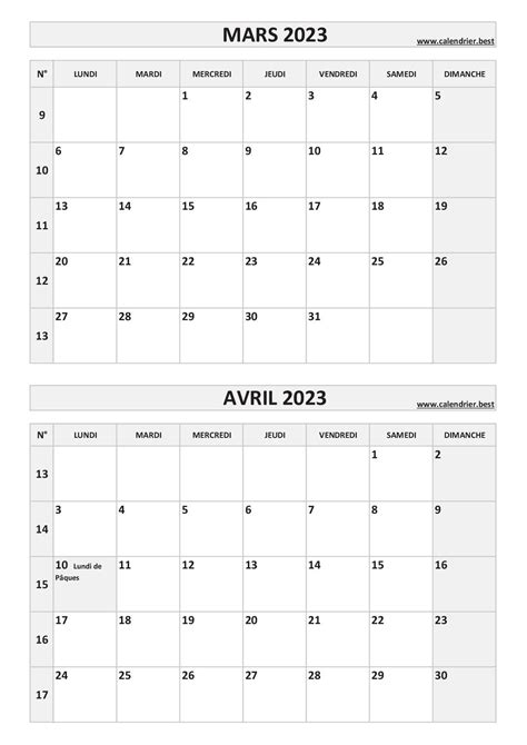 Calendrier Mars Et Avril 2023 à Imprimer Calendrierbest