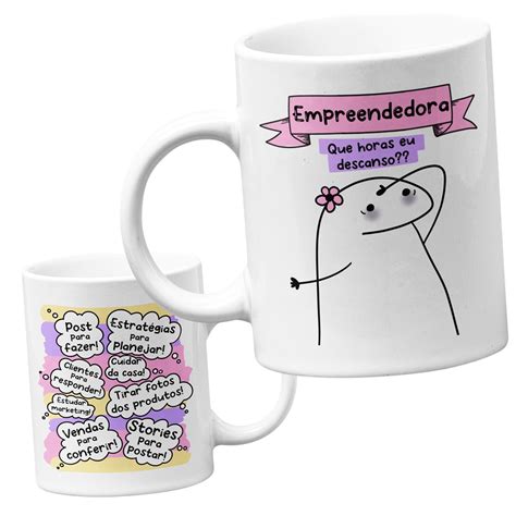 Caneca Flork Empreendedora Porcelana Branca Personalizada Ml