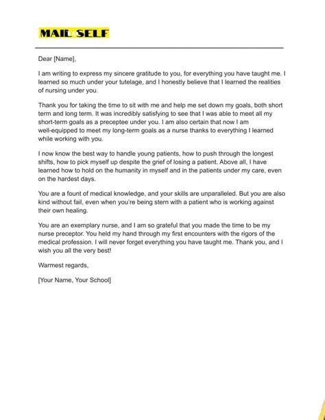 Thank You Letter To A Nurse Preceptor How To Templates And Examples Mail To Self