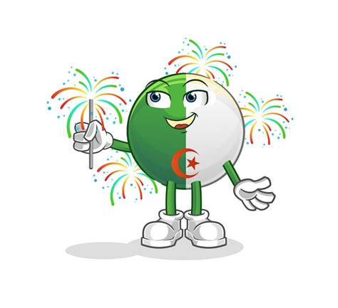 Premium Vector Algerian Flag With Fireworks Mascot Cartoon Vector