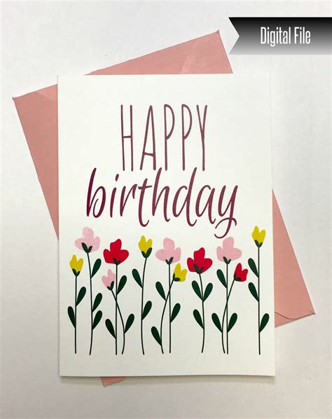 Printable Birthday Card Flower Happy Birthday Card DIY - Etsy