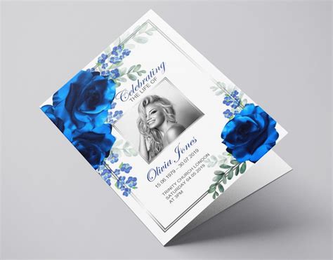 4 Page Blue Flowers Funeral Program Template Celebration Of Etsy