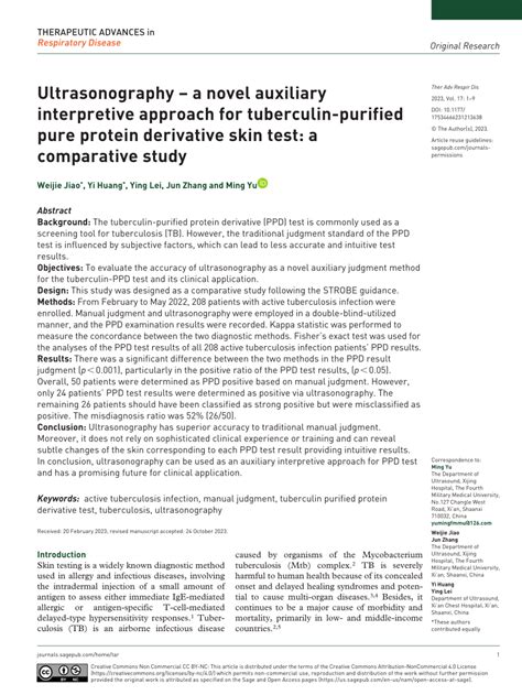 Pdf Ultrasonography A Novel Auxiliary Interpretive Approach For Tuberculin Purified Pure