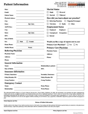 Fillable Online New Patient Forms Packet Units B Texas Cardiac