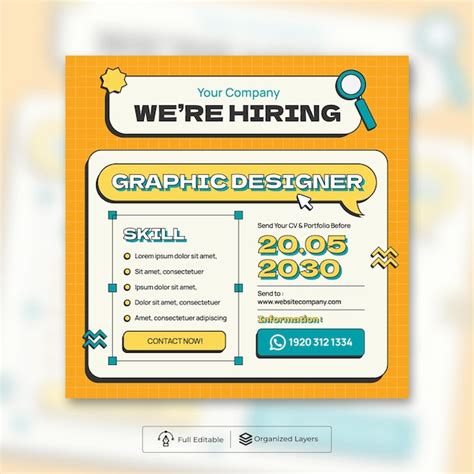 Premium Vector Flat Retro Design We Are Hiring Instagram Post Template