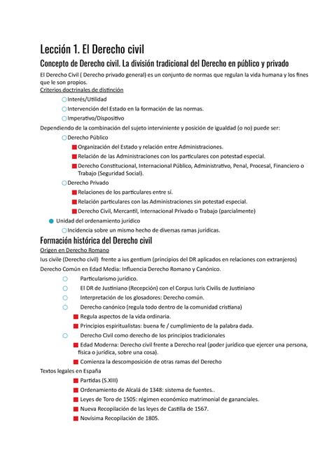 Derecho Civil Resumenes Lección 1 El Derecho Civil Concepto De