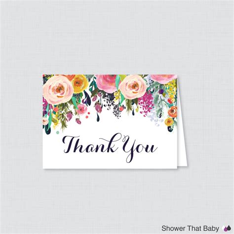 Printable Floral Thank You Card Printable Instant Download Etsy