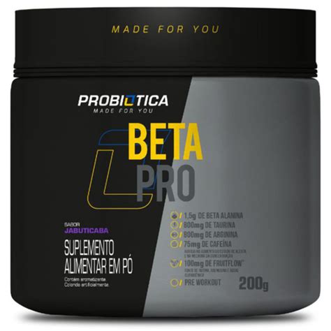 Beta Pro Alanina Probiótica Pré Treino Pote 200g Sabores em Promoção