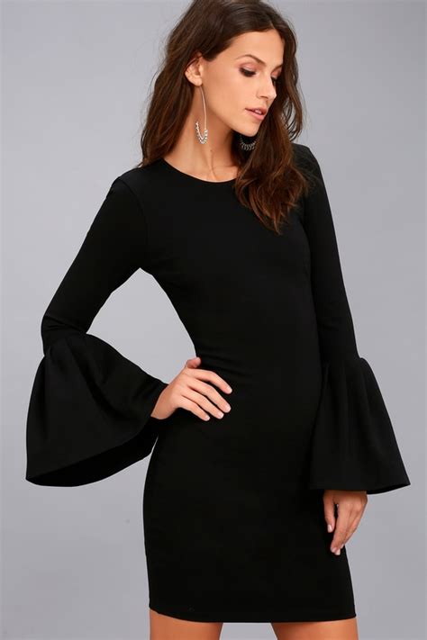 Chic Black Dress Bodycon Dress Statement Sleeve Dress Lulus