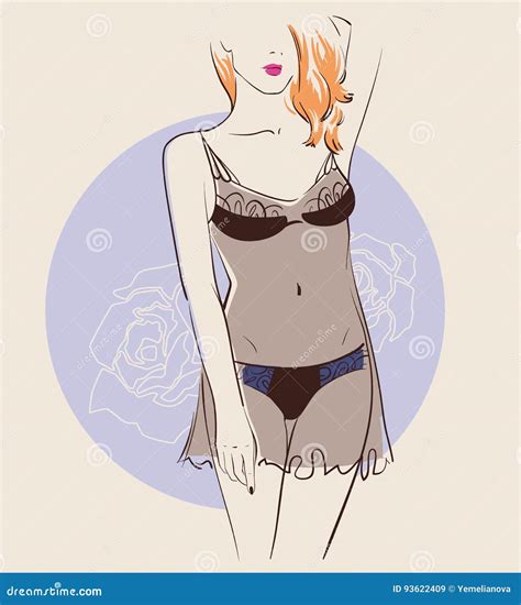 Beautiful Woman Wearing Lingerie Vector Illustration Eps Stock