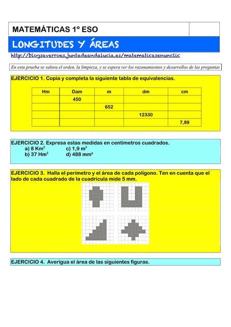 Examen de Matemáticas 1 Secundaria Resuelto Longitudes y Áreas