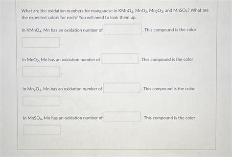 Solved What Are The Oxidation Numbers For Manganese In Chegg