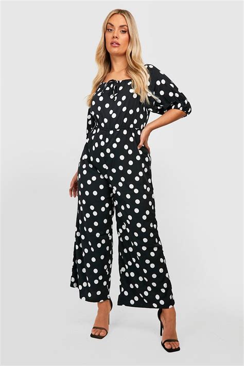 Womens Plus Polka Dot Woven Jumpsuit Boohoo Uk