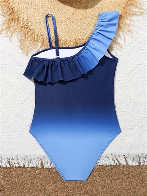 Tween Girl Ombre Color Ruffled One Piece Swimsuit Shein Usa