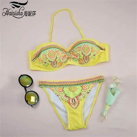 Hainisha push up bikini mujeres traje de baño bajo cintura sexy Halter