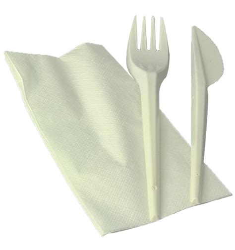 Set Cubiertos Tenedor Cuchillo Y Servilleta Almidón Maíz Pla 100 Uds