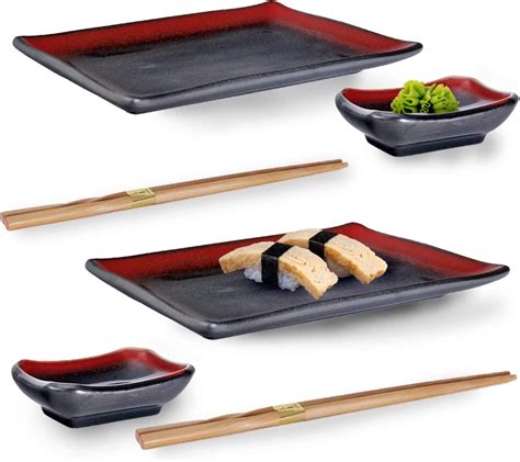 Japanese 6 Piece Perfect Sushi Set For Two Ceramic Sushi Plates Sauce