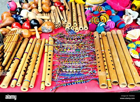 Various Flutes On The Market In Otavalo Ecuador Stock Photo Alamy