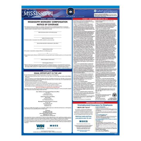 Mississippi State Labor Law Poster - Unlaminated