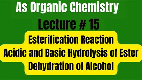 As Organic Esterification Acidic And Basic Hydrolysis Of Esters And